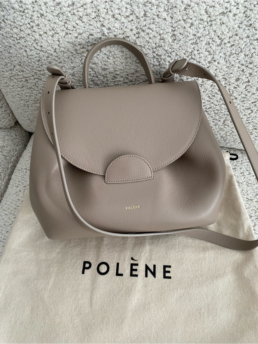 Polene Numero Un Taupe Grey Leather Crossbody Flap Bag Excellent, Like-New